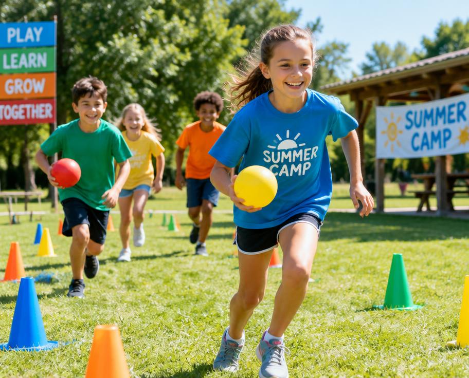 Yaz spor okulunda parkur oyunları oynayan çocuklar