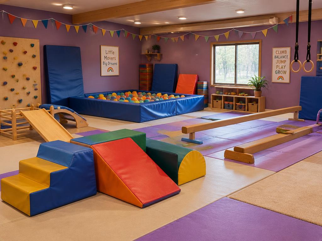 Baby Gym Uşak salonundan bir görünüm: yumuşak oyun blokları ve matlar